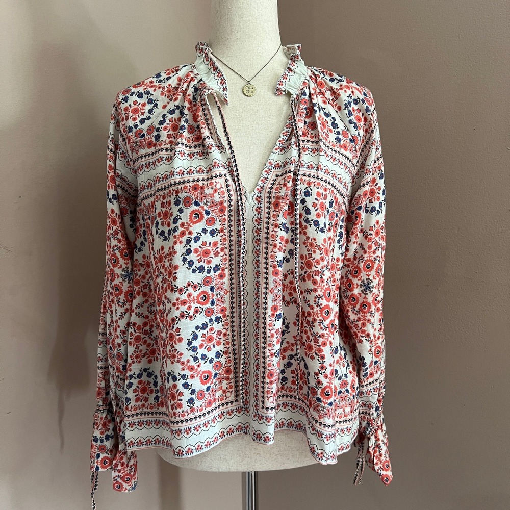 Saylor NYC Liana Scarf Print Boho Floral Top Prairie Blouse XS Indie Cottagecore